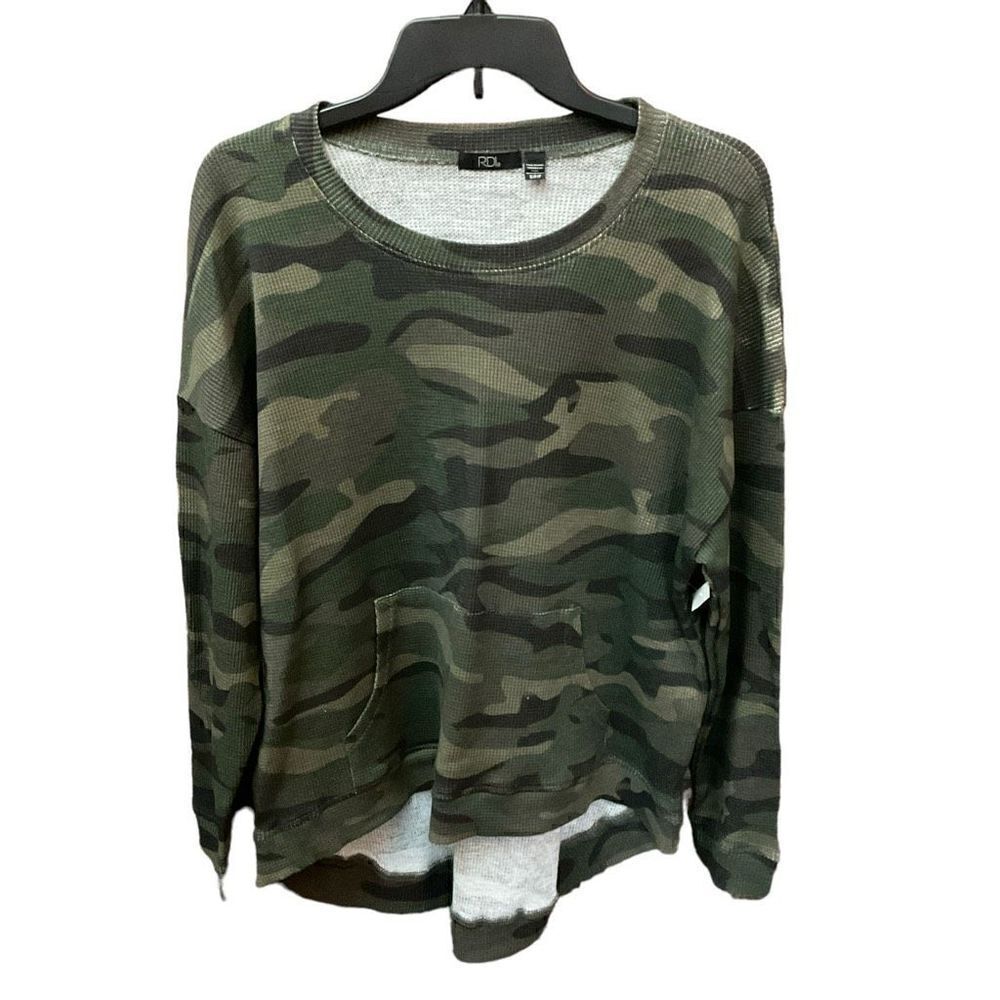 RDI Top Camouflage Crew Neck Green Black Kangaroo Front Pocket Women Small